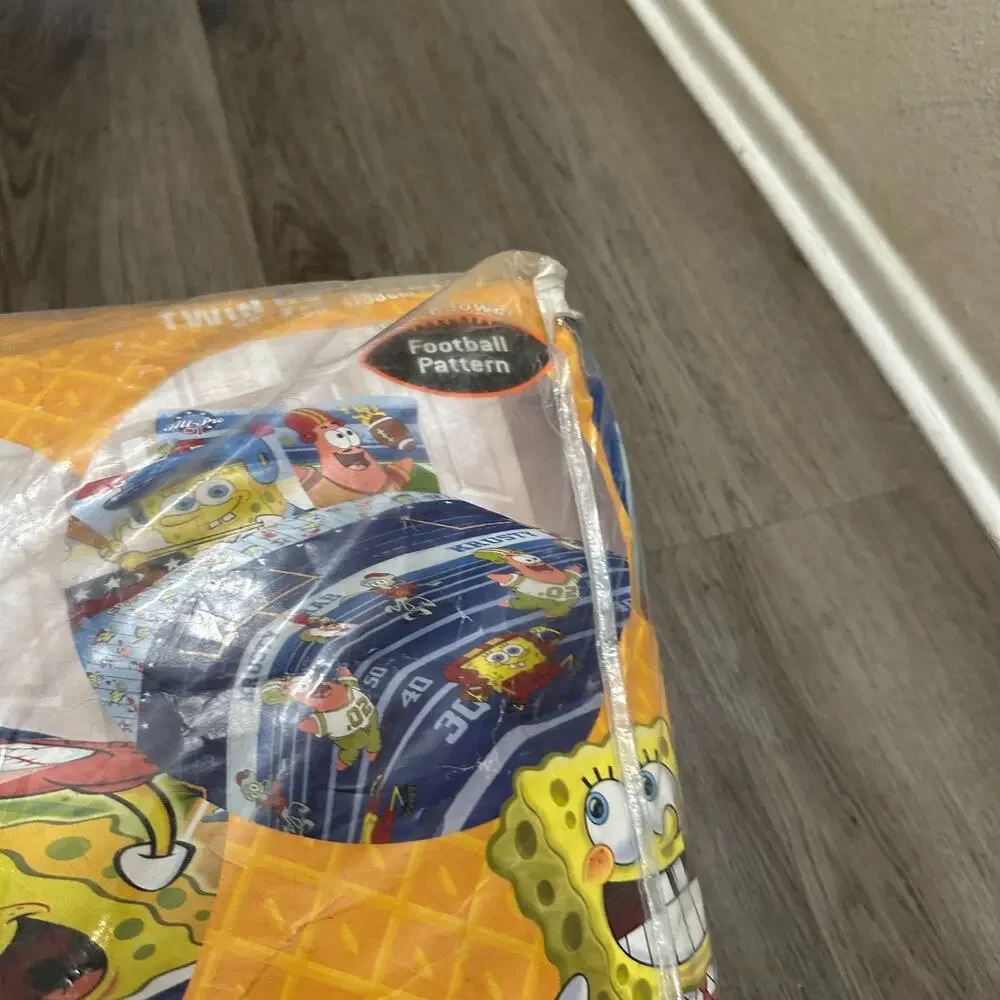 VTG 2008 Spongebob‎ Squarepants Comforter TWIN Football Baseball Pattern Reverse